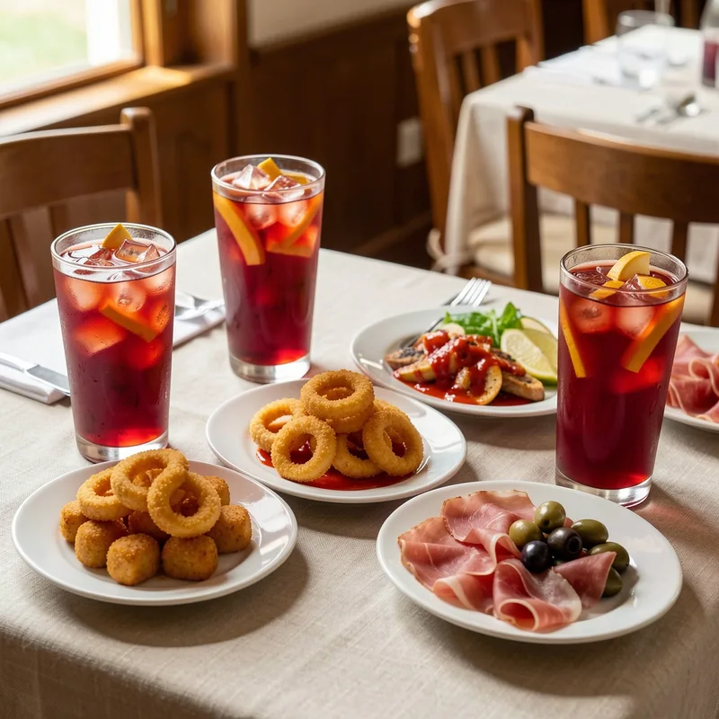Table de tapas espagnoles avec verres de sangria glacés et petites assiettes partagées